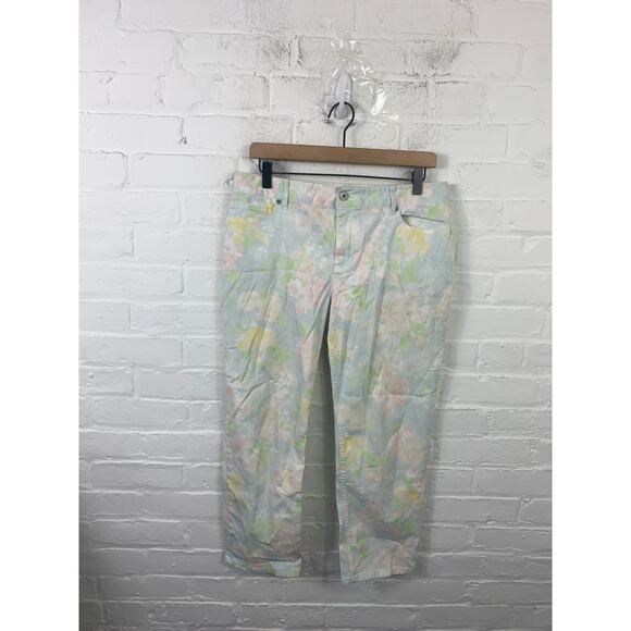 J Jill Women's Colorful Authentic Fit Floral Stretch Denim Crop Pant Size 10 - Picture 1 of 6